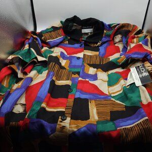 Vintage 80s Cliche geometric color block button front blouse Woman's Size 22W